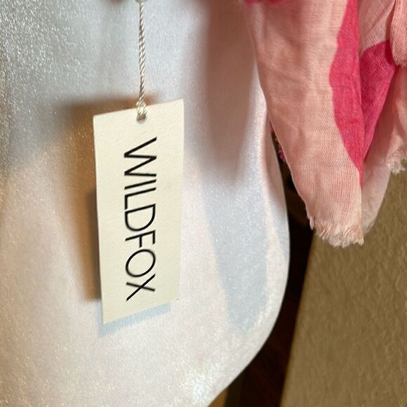 Wildfox Women's Large Dot Scarf Pink Polkadot Lightweight Fringe Edge Barbiecore - Picture 5 of 8